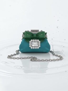 Vintage My flat in London Brighton Bow Teal Mini Crossbody Bag with Crystal